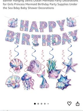 Mermaid Birthday Party Banner and Hanging Swirls - Pink & Purple